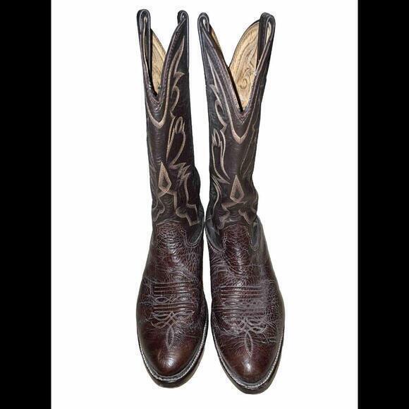 Larry Mahan Cowboy Boot Men's Size 9.5 E‎ Brown Leather Emboidered Western Boots - Picture 4 of 11